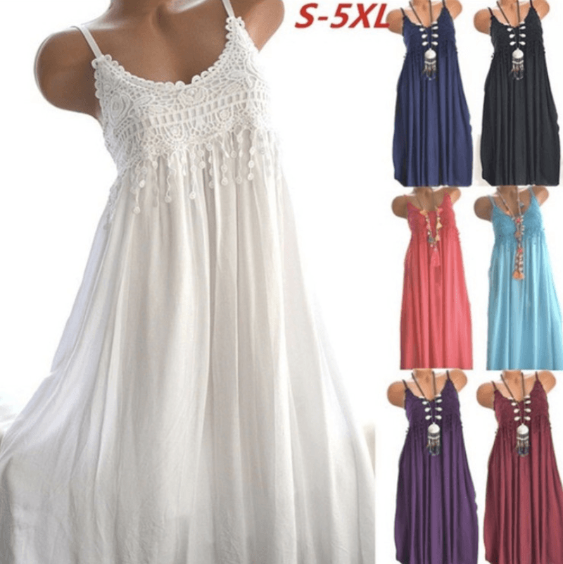 Long dress with lace suspenders